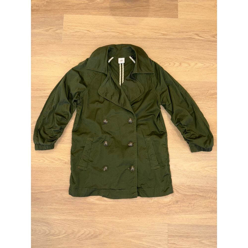 Cabi dark green double breasted trench style jacket with buttons size small